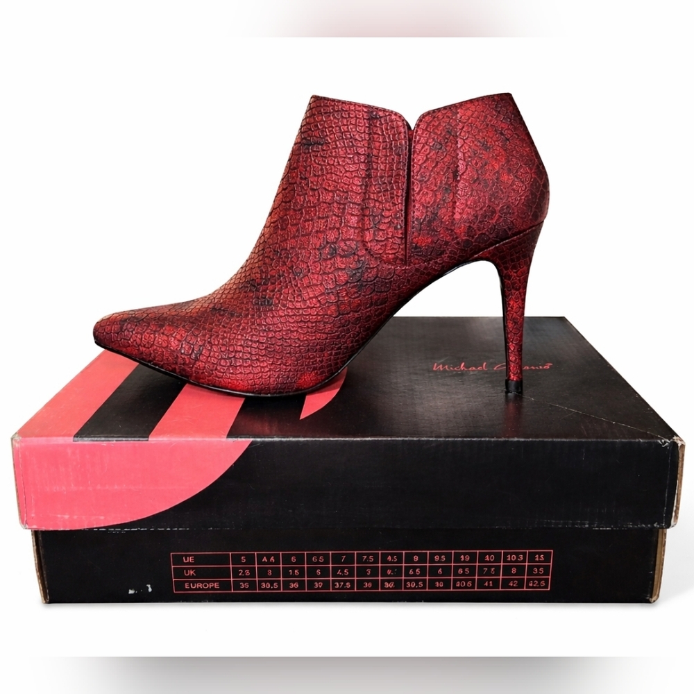 Michael Antonio Red Snakeskin-Embossed Ankle Booties – Women's Size 8
